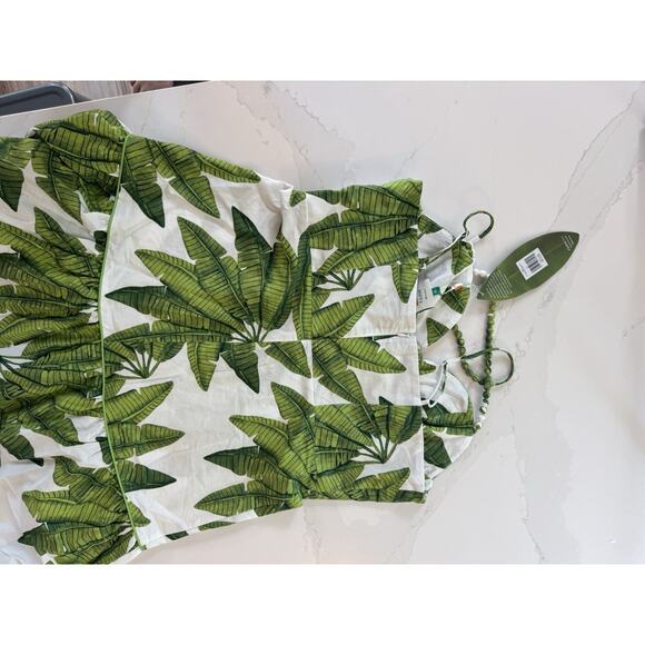 NEW! Farm Rio Palm Fan Midi Dress XL White Green Tropical Cotton Beaded Straps - Picture 9 of 12